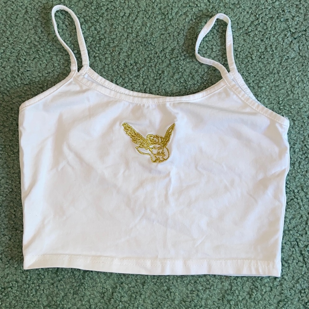 White Tank Top w/ Gold Angel Detailing